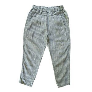 Anthropologie Hei Hei Gray Striped Tapered Leg Linen Pull On Crop Pants Small